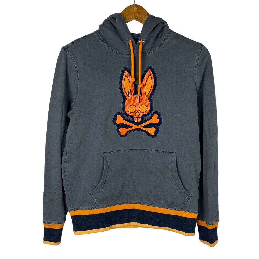 PSYCHO BUNNY Mens Gray Hoodie Stitched Logo Bunny Sweatshirt Hoodie Sz XS